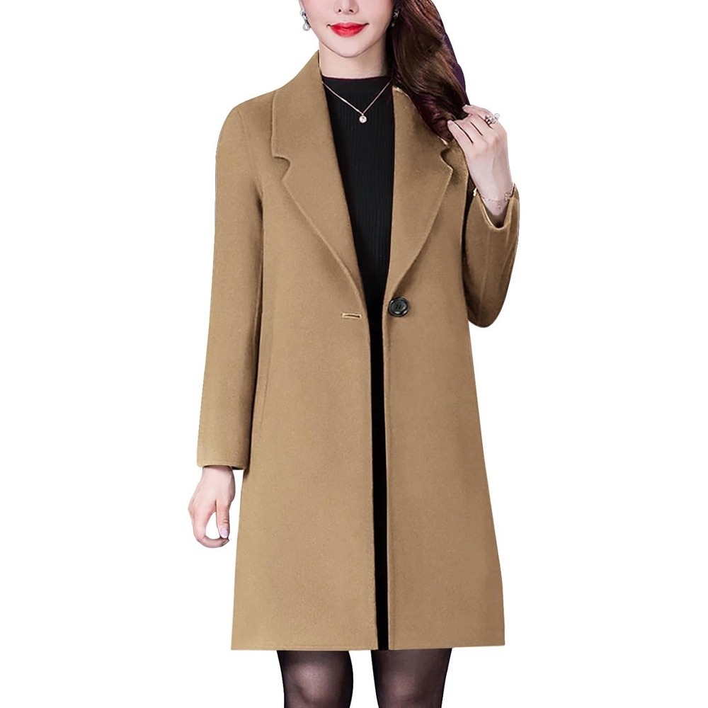 NWOT Women's‎ Aprsfn Single Button Notched Lapel Mid-Weight Peacoat Camel Tan XS